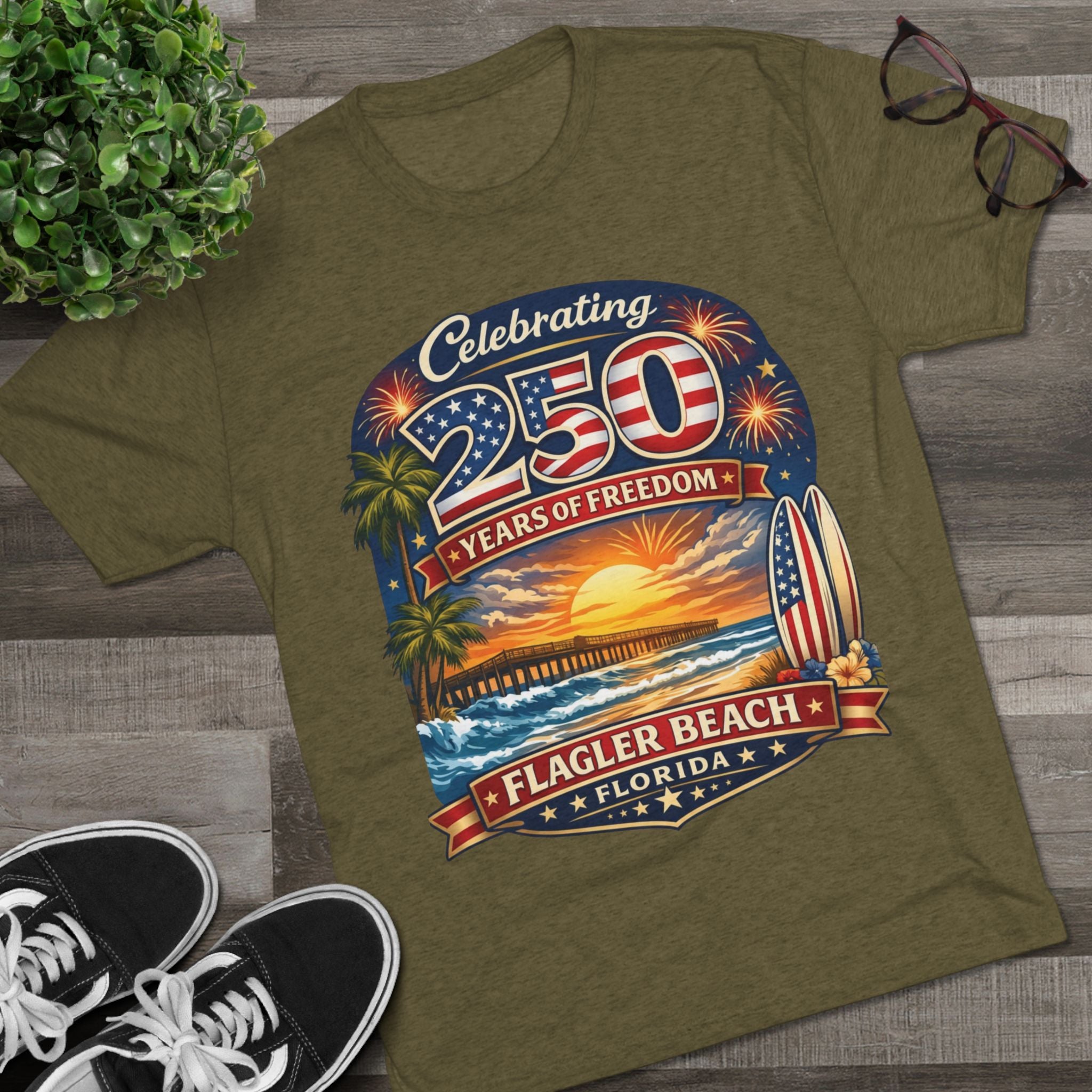 Flagler Beach Florida 250 Years of Freedom Sunset T-Shirt