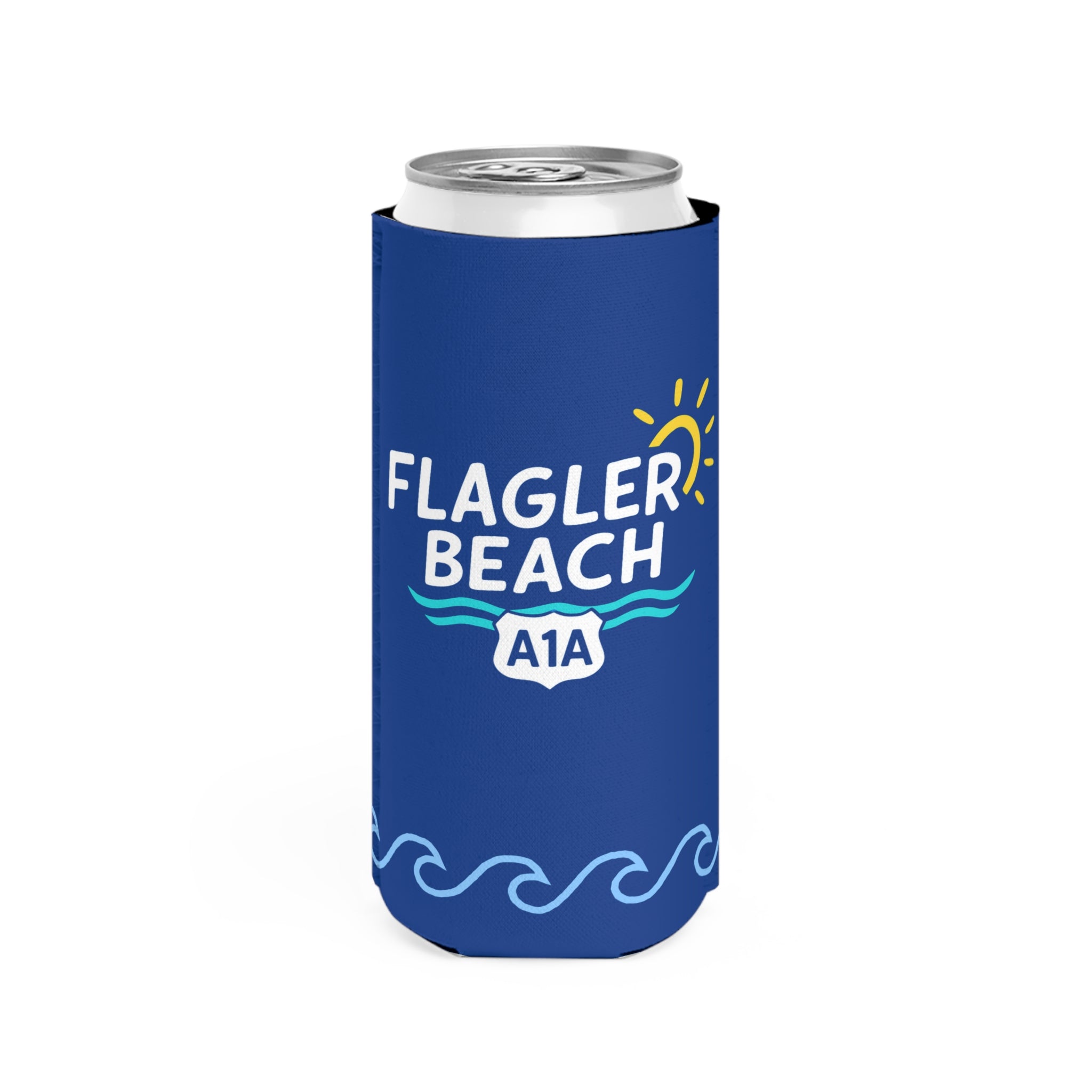 Flagler Beach Slim Can Cooler — Tall Seltzer Coozie for Beach & Pool Days