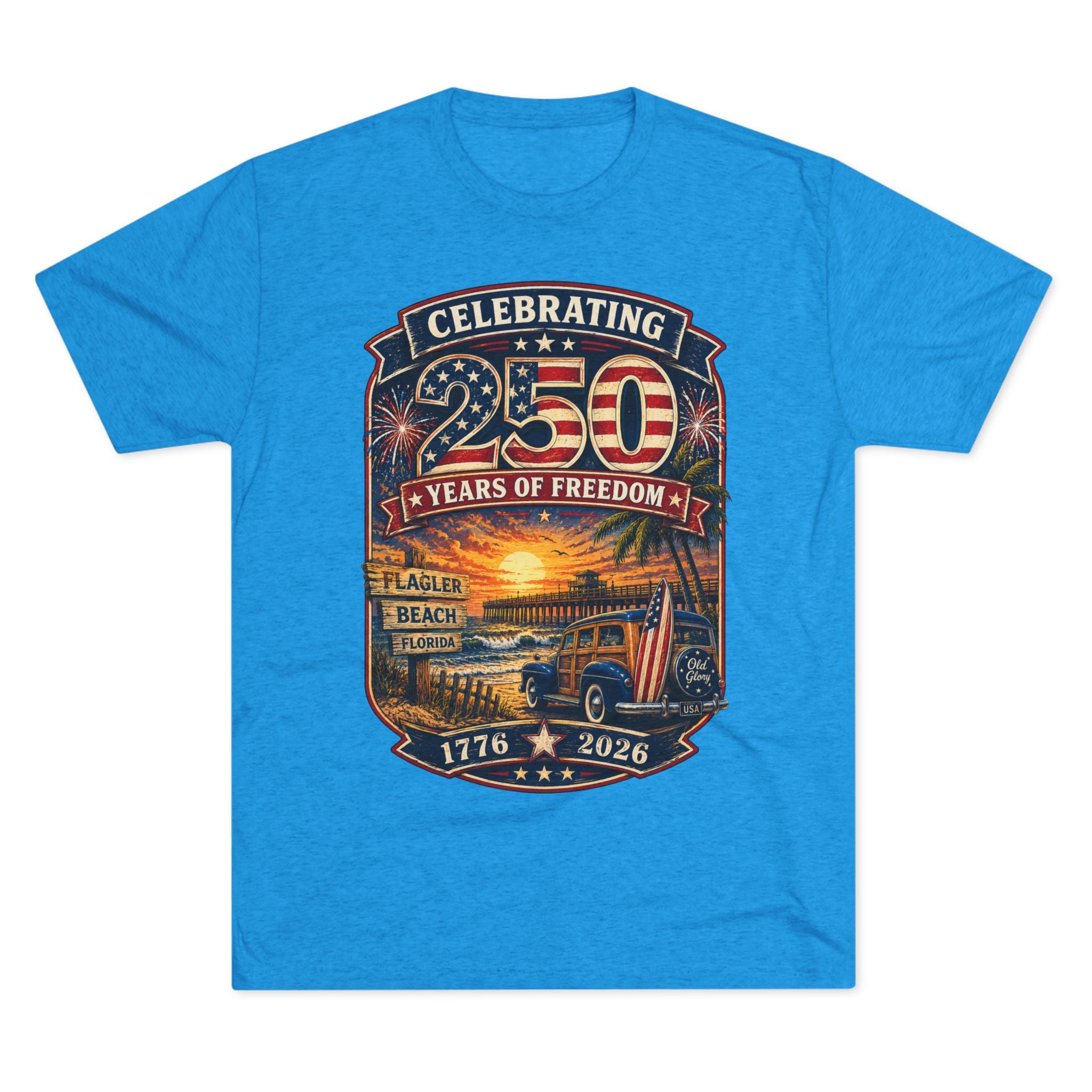 Flagler Beach 250th Anniversary T-Shirt — Vintage Pier Graphic Patriotic Tee