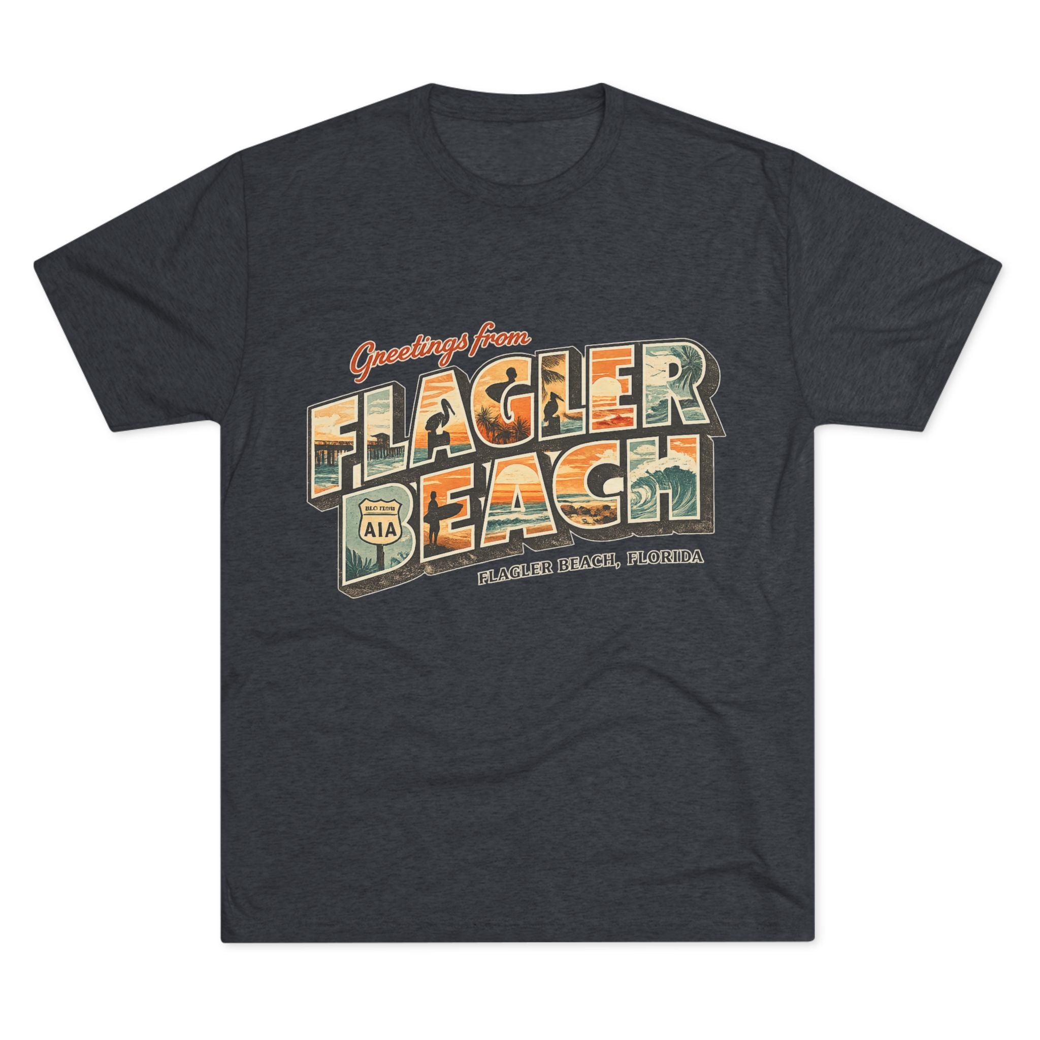Flagler Beach Retro Postcard Tee — "Greetings From Flagler Beach" Souvenir Shirt