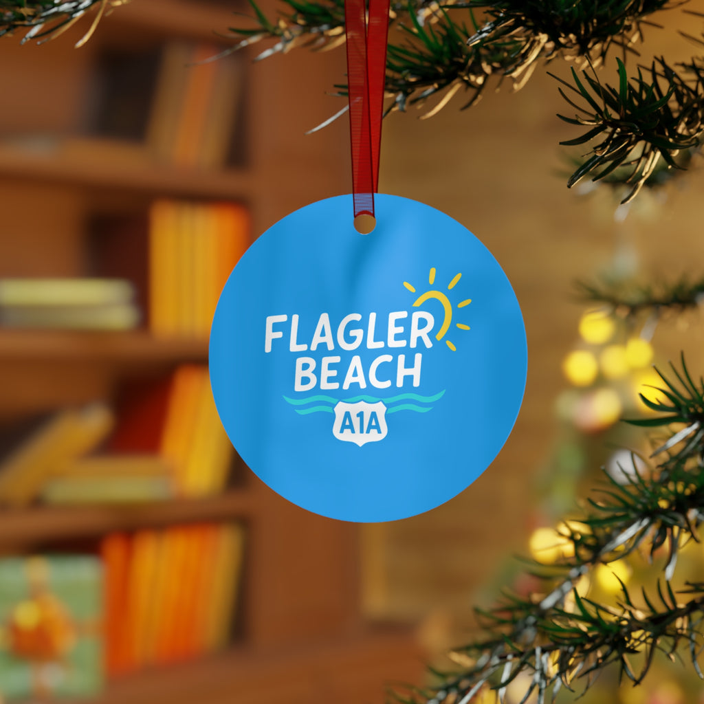Flagler Beach A1A Metal Ornament - Sunny Beach Souvenir Holiday Decor