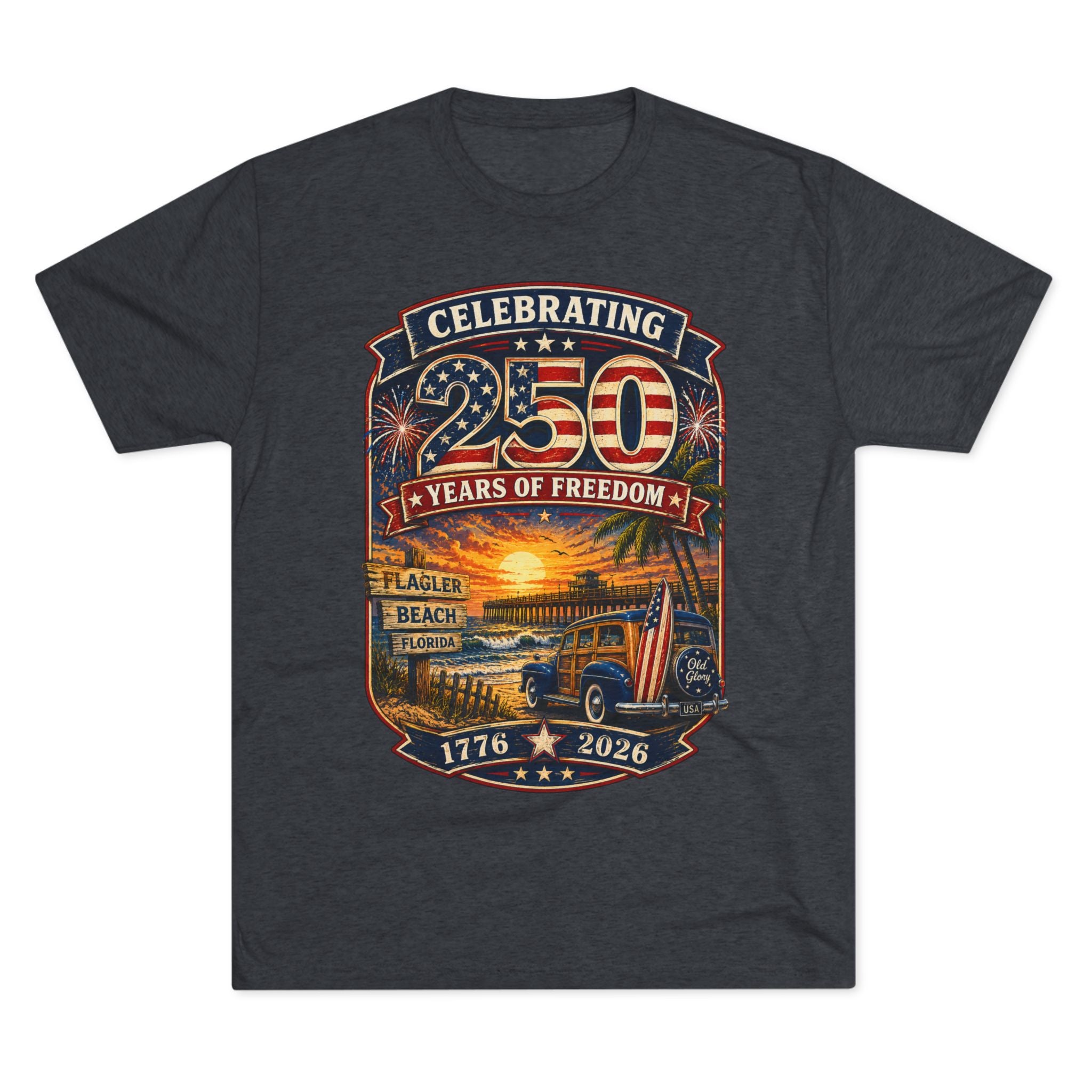 Flagler Beach 250th Anniversary T-Shirt — Vintage Pier Graphic Patriotic Tee