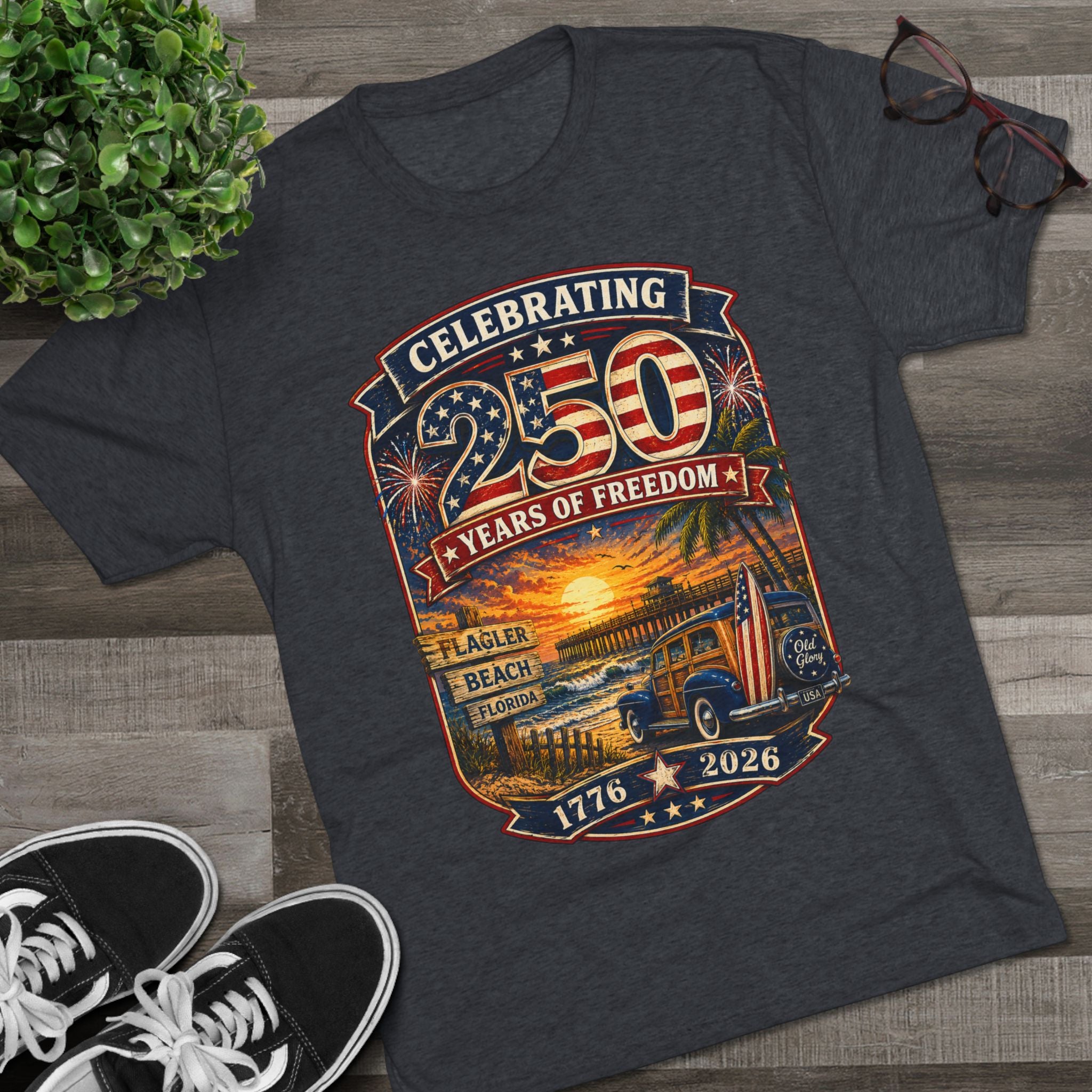Flagler Beach 250th Anniversary T-Shirt — Vintage Pier Graphic Patriotic Tee