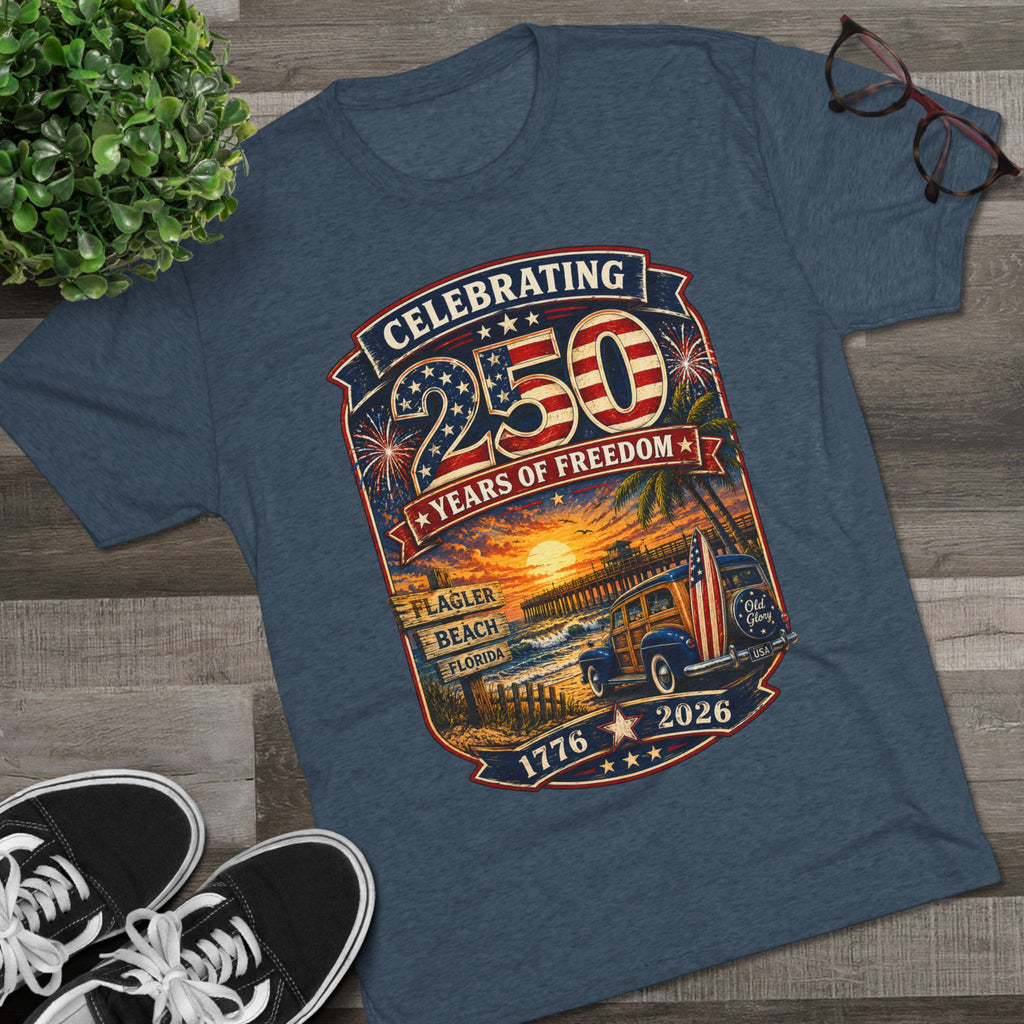Flagler Beach 250th Anniversary T-Shirt — Vintage Pier Graphic Patriotic Tee