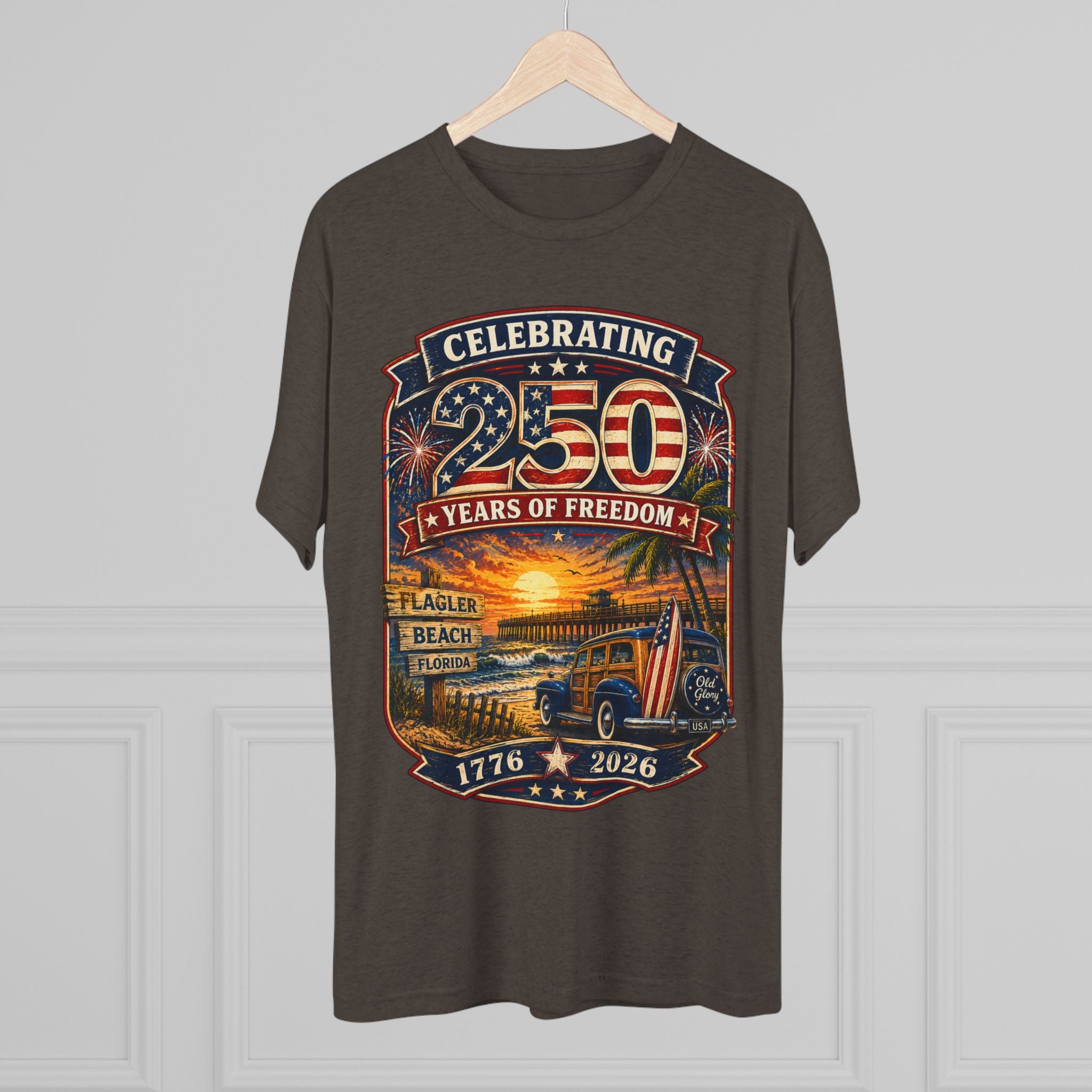 Flagler Beach 250th Anniversary T-Shirt — Vintage Pier Graphic Patriotic Tee