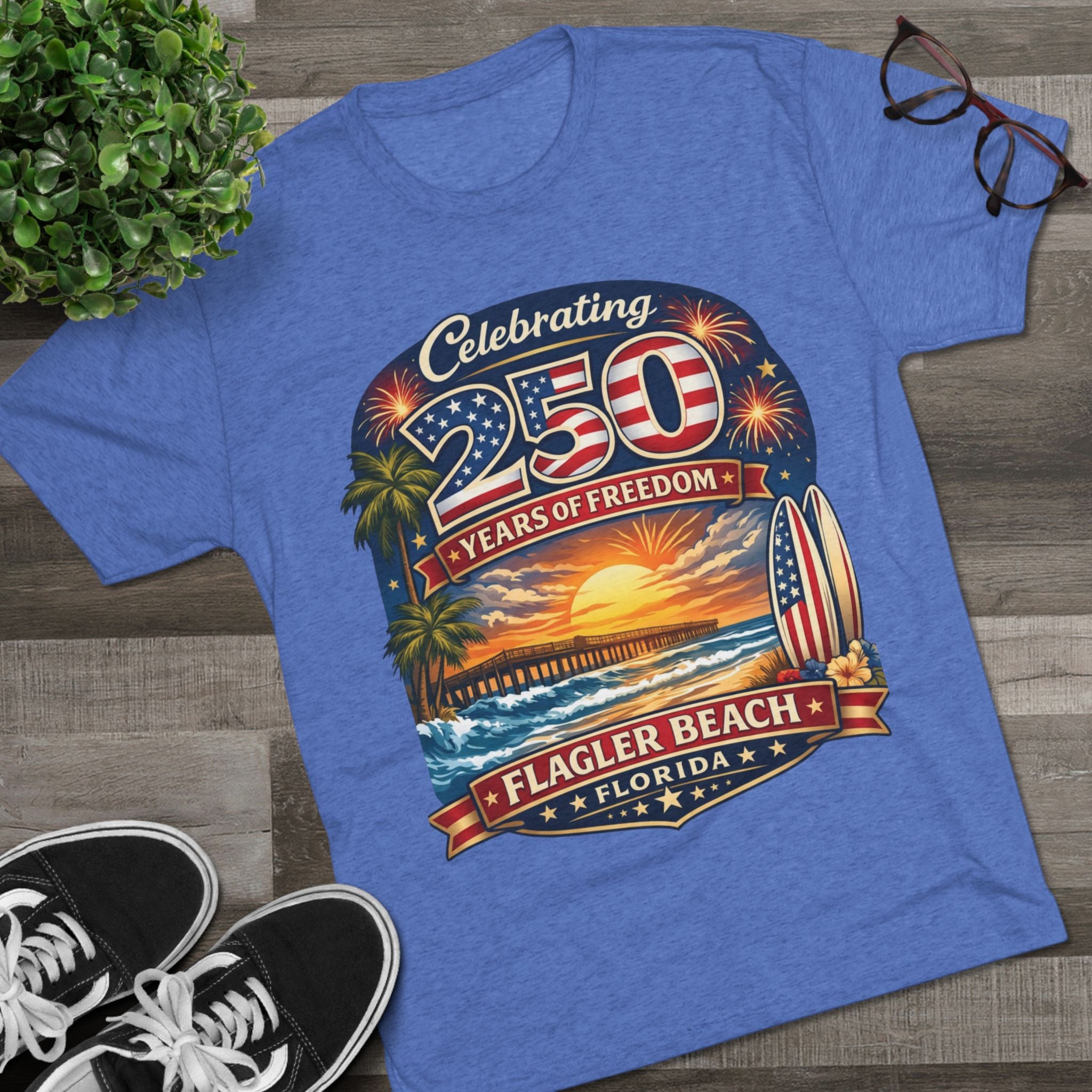 Flagler Beach Florida 250 Years of Freedom Sunset T-Shirt