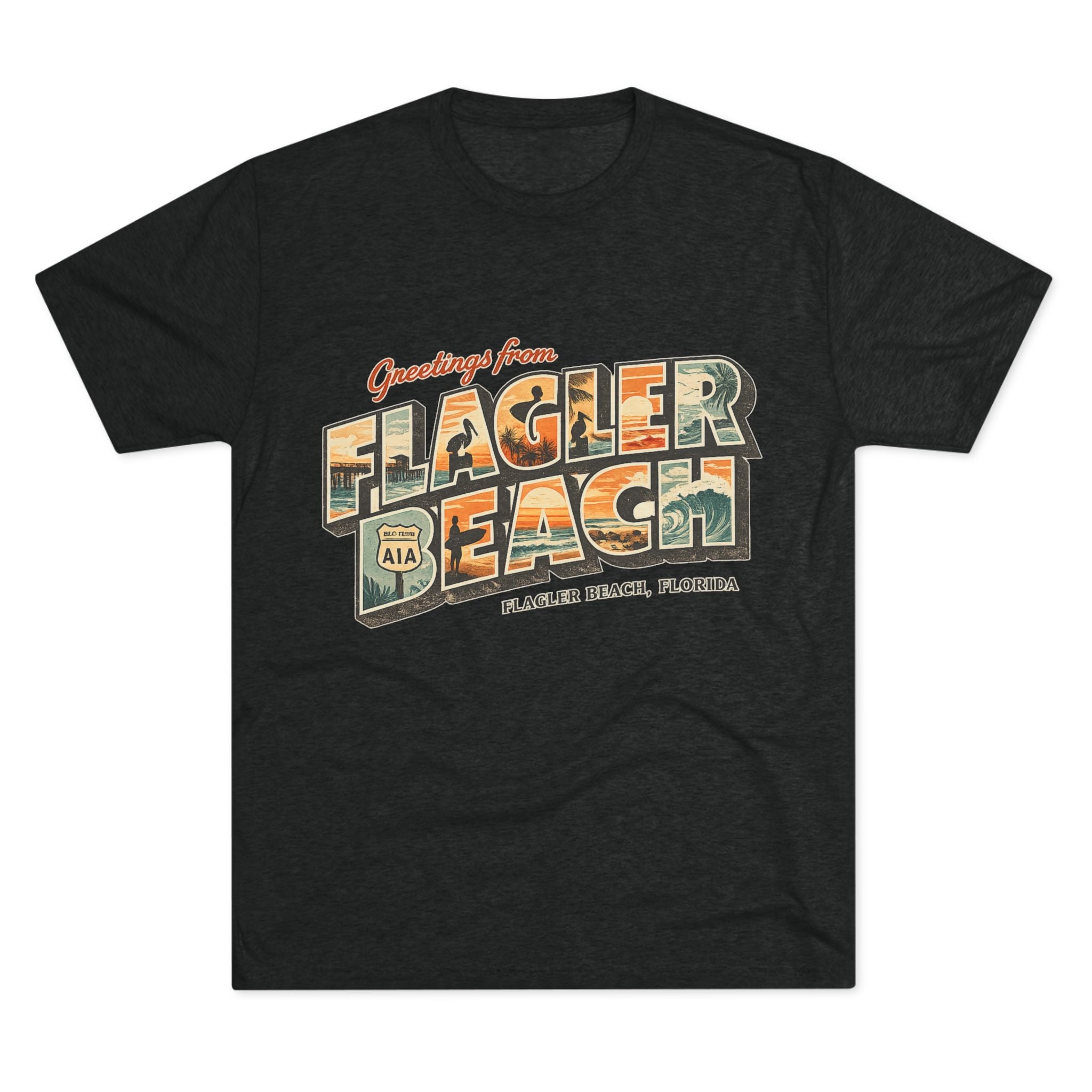 Flagler Beach Retro Postcard Tee — "Greetings From Flagler Beach" Souvenir Shirt
