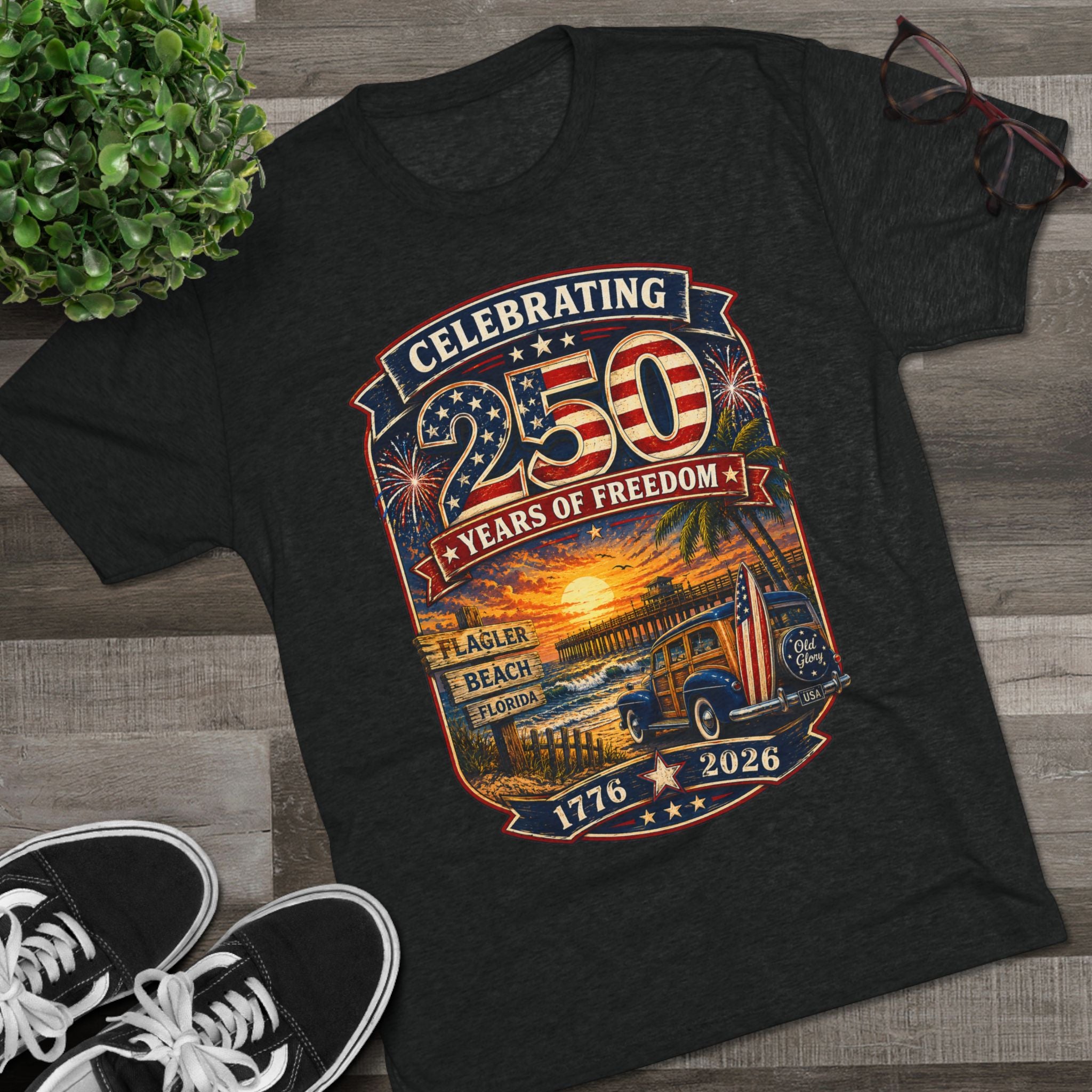 Flagler Beach 250th Anniversary T-Shirt — Vintage Pier Graphic Patriotic Tee