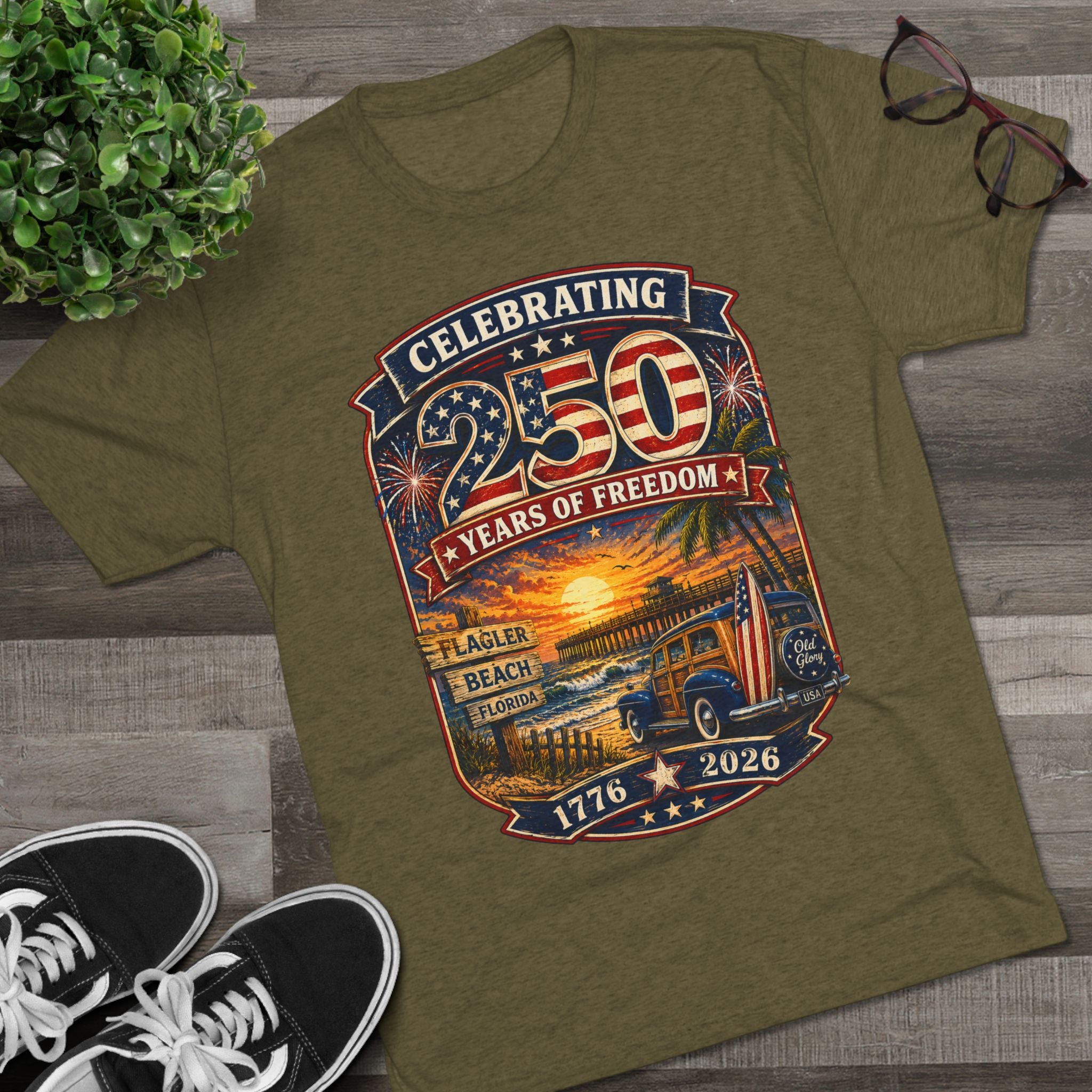 Flagler Beach 250th Anniversary T-Shirt — Vintage Pier Graphic Patriotic Tee