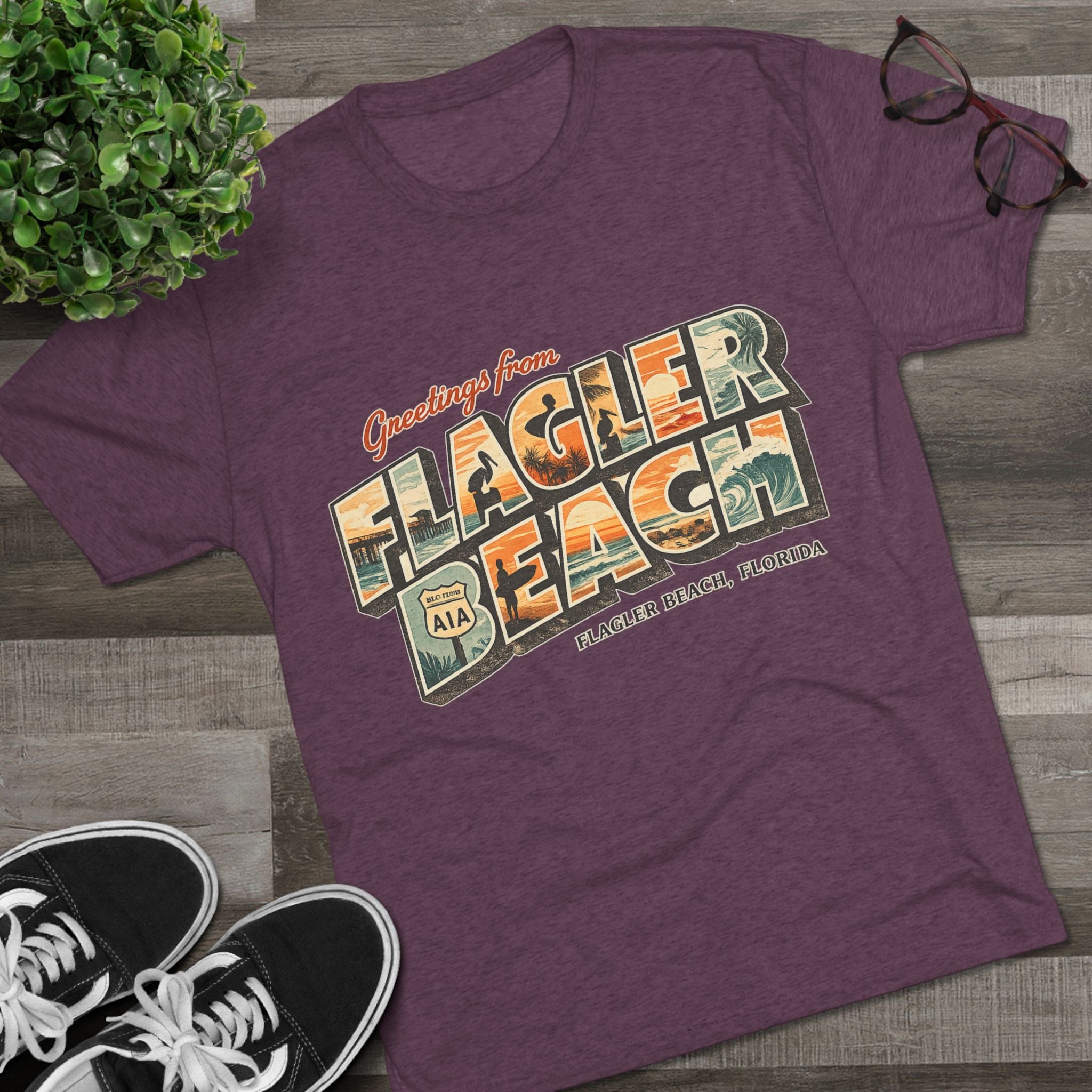 Flagler Beach Retro Postcard Tee — "Greetings From Flagler Beach" Souvenir Shirt